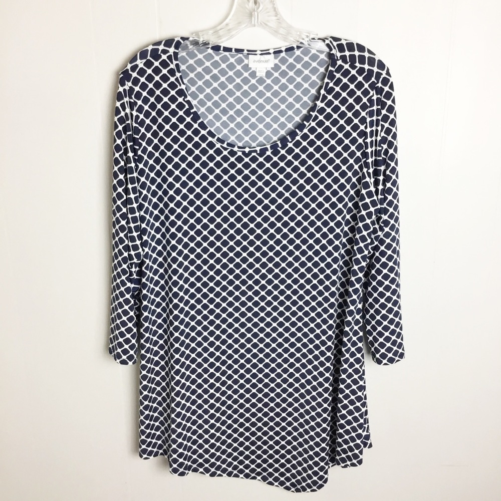 Avenue Plus Size 14/16 Top 3/4 Sleeve Blue & White Women’s